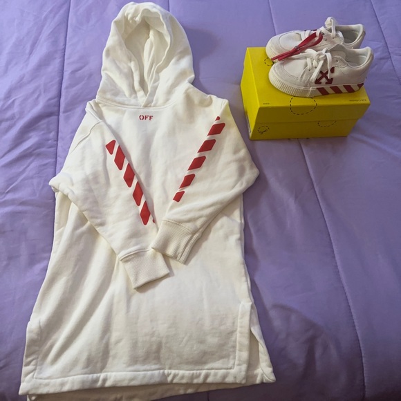 Off white hoodie dress with shoes to match